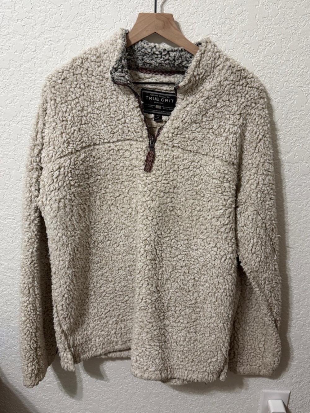 True Grit Men's Cream Sherpa Zip Pullover Jacket